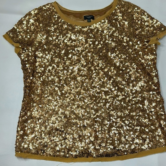 Talbots gold sequin lined blouse short sleeve 8P - Picture 1 of 7